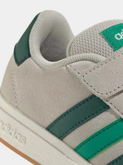 Gris/vert - Baskets adidas Grand Court 00s en daim à lacets élastiques pour enfant