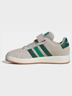 Gris/vert - Baskets adidas Grand Court 00s en daim à lacets élastiques pour enfant