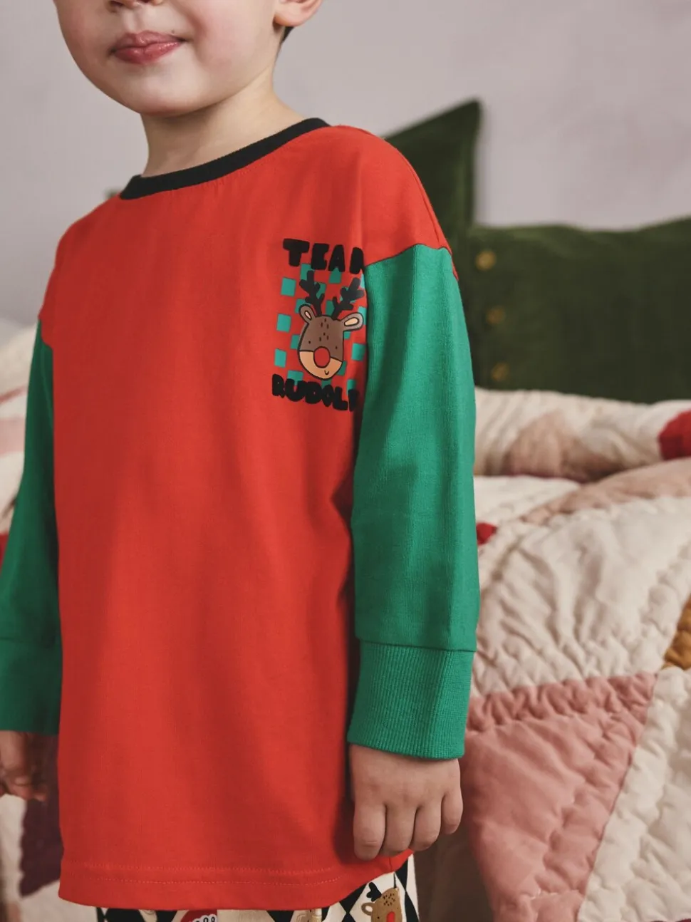 Harlequin rouge/vert - Pyjama de Noël simple (9mois-12ans)
