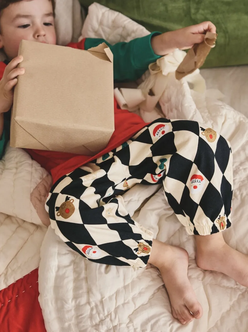 Harlequin rouge/vert - Pyjama de Noël simple (9mois-12ans)