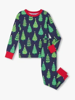 Hatley Patriot Bleu Glow in the Dark Noël Sapins Ensemble pyjama en coton extensible