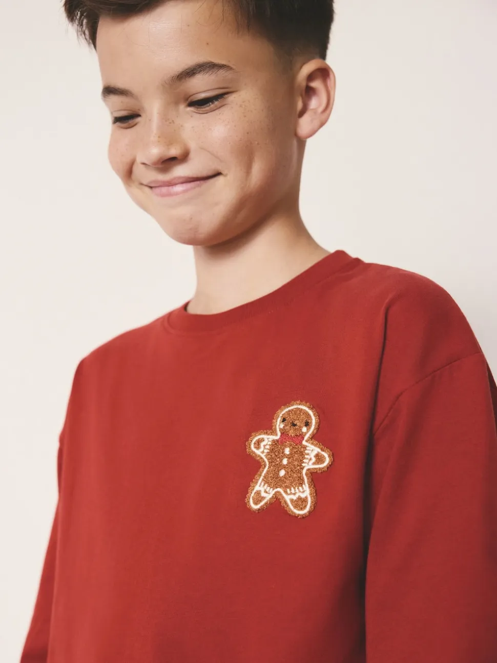 Homme de pain d’épices rouge - Pyjama de Noël confortable à manches longues assorti (9mois16ans)