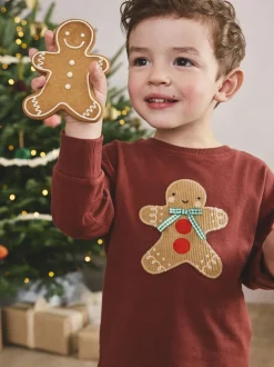 Homme de pain d’épices rouge/vert - Pyjama de Noël simple (9mois-10ans)