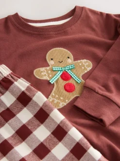 Homme de pain d’épices rouge/vert - Pyjama de Noël simple (9mois-10ans)