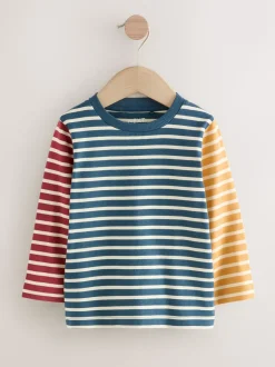 Hotchpotch bleu marine/blanc - T-shirt rayé à manches longues 100% coton (3mois-7ans)