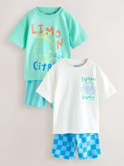 Imprimé alimentaire vert/blanc - Ensemble t-shirt et short à manches courtes Lot de 2 (3mois7ans)