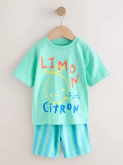 Imprimé alimentaire vert/blanc - Ensemble t-shirt et short à manches courtes Lot de 2 (3mois7ans)