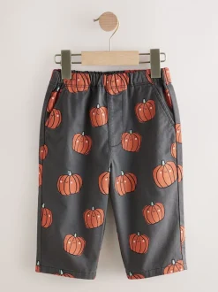 Imprimé citrouille anthracite - Pantalon large à enfiler (3mois-7ans)