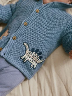 Imprimé dinosaures bleu marine brodé - Cardigan à capuche en maille bébé (0 mois-2 ans)