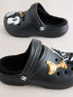 Imprimé football noir - Sabots chaussons doublés chauds