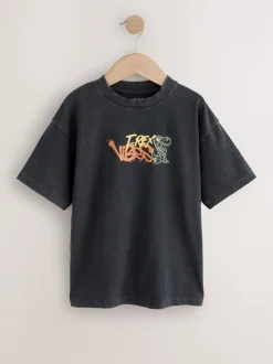 Imprimé graffiti noir avec dos de dinosaure - T-shirt graphique Manches courtes Relaxed Fit (3-16yrs)