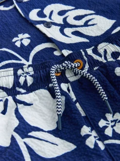 Imprimé hawaïen bleu marine - Ensemble shorts de bain et chemise (3-16ans)