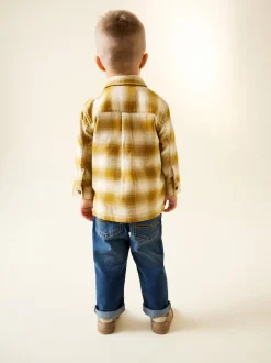 Jaune À carreaux zippé - Ensemble chemise et t-shirt à manches longues (3mois-7ans)