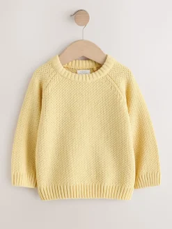 Jaune - Pull Col rond en maille chenille (3mois-7ans)