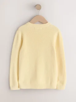 Jaune Buttermilk - Pull en maille col rond en coton (3-16ans)