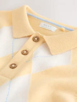 Jaune motif losanges - Polo en maille (3mois-7ans)