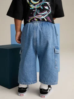 Jean bleu moyen - Ample Cargos à tirer 100% Cotton Jeans (3mths-7yrs)
