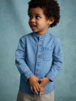 Jena bleu - 100% Coton Manches longues Col mao Denim Chemises (3mths-7yrs)