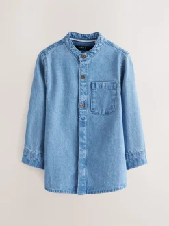 Jena bleu - 100% Coton Manches longues Col mao Denim Chemises (3mths-7yrs)