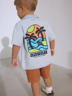 Jena bleu - Chemise à manches courtes avec col à revers (3mois à7ans)