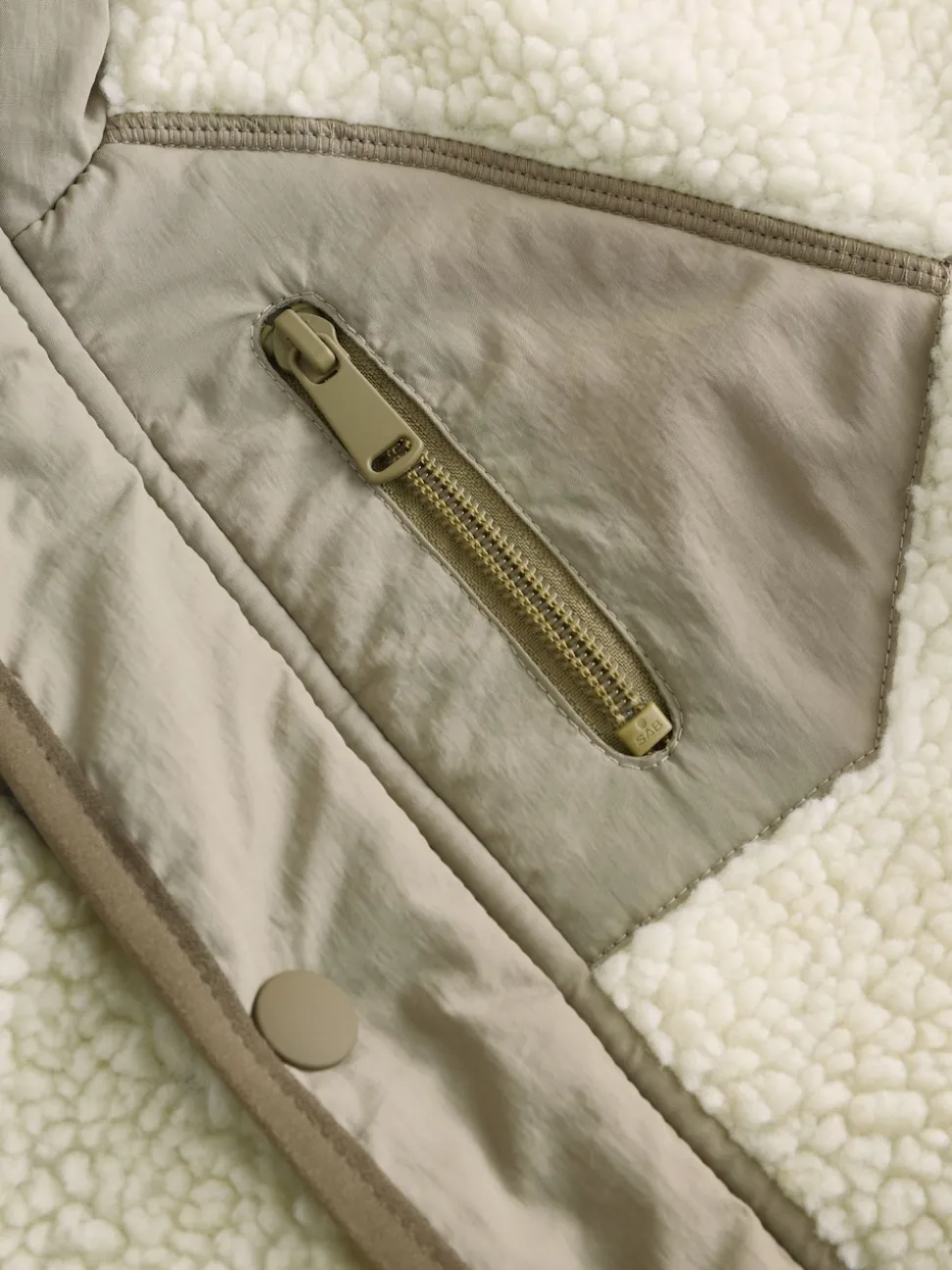 Kaki/crème - Veste Color-block en peau de mouton (3mois à7ans)