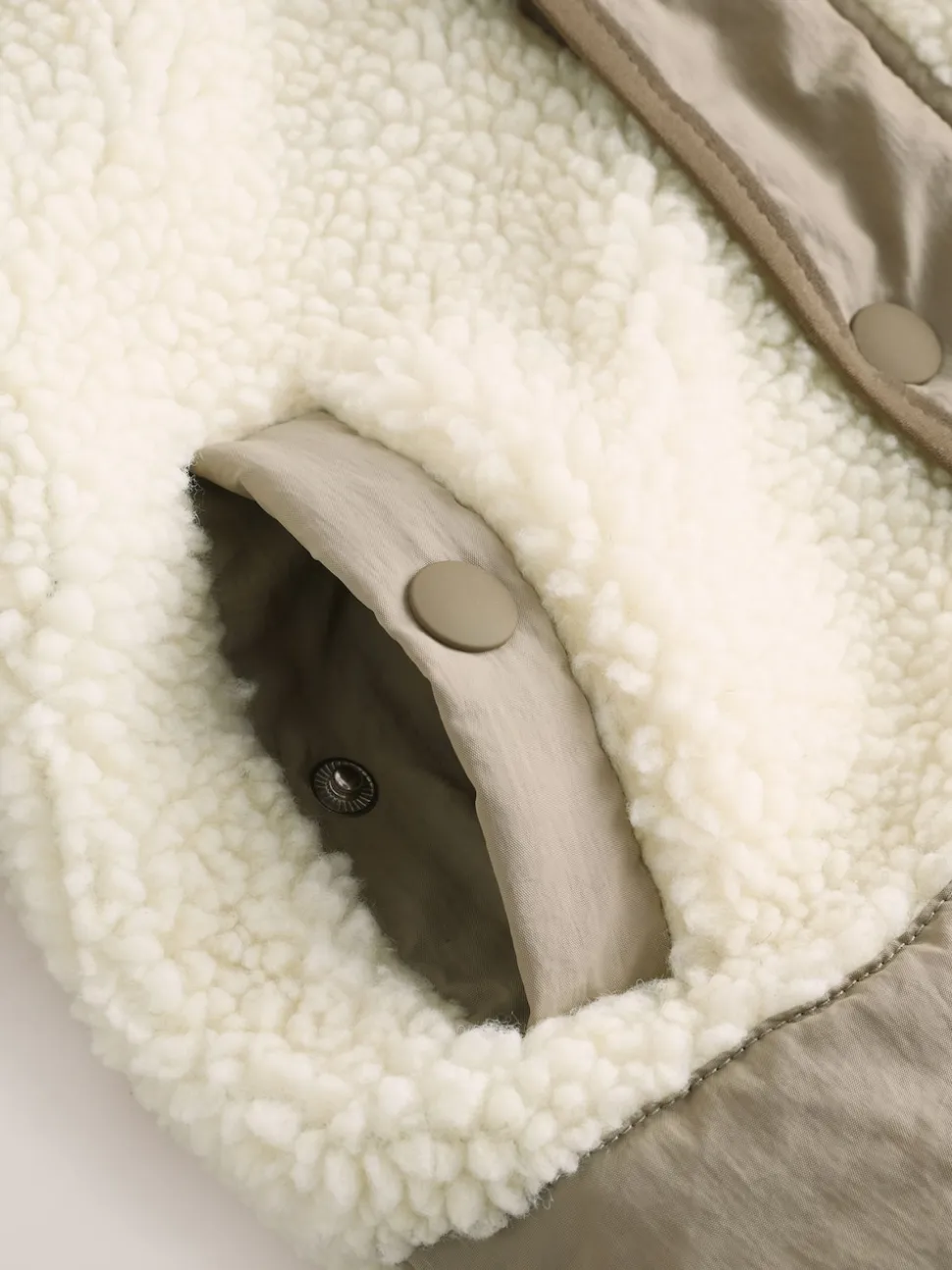 Kaki/crème - Veste Color-block en peau de mouton (3mois à7ans)