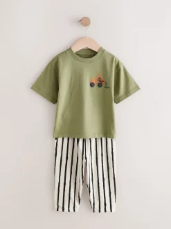 Kaki/vert - Manches courtes T-shirt & Survêtement Set 3 Pack (3mths-7yrs)