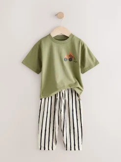 Kaki/vert - Manches courtes T-shirt & Survêtement Set 3 Pack (3mths-7yrs)