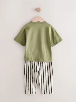 Kaki/vert - Manches courtes T-shirt & Survêtement Set 3 Pack (3mths-7yrs)