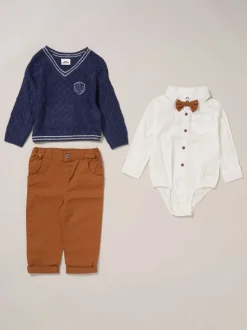 Little Gent True Knit Jumper, Body, Pantalons et Nœud papillon Ensemble