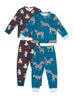 Lot de deux pyjamas longs Chelsea Peers pour enfant à losanges ours et zèbre