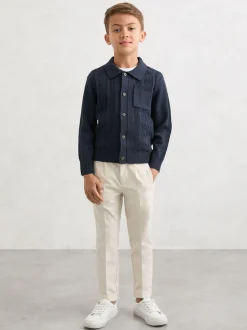 marine - Cardigans Reiss Tumnus en Coton-Blend à col polo et détails surpiqués