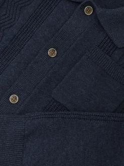 marine - Cardigans Reiss Tumnus en Coton-Blend à col polo et détails surpiqués