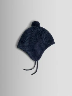 marine - Chapeau JoJo Maman Bébé côtelé à pom-pom-pom