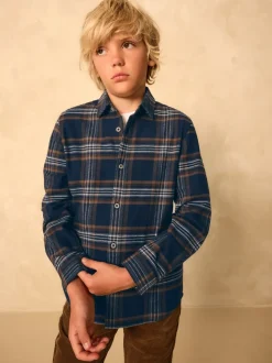 marine - Chemise à carreaux en coton brossé à manches longues (3-16ans)