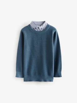 marine - Chemises Vichy et Col rond  100% Cotton Pull (3-16yrs)