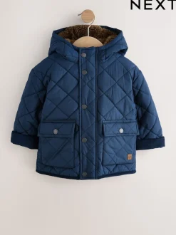 marine - Manteau matelassé doublé Borg (3mois à7ans)
