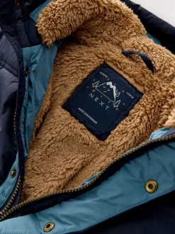 marine - Manteau rembourré doublé Borg Résistant à la douche (3mois-7ans)