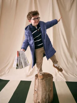 marine - Pull Crew Clothing classique en coton à demi-fermeture éclair