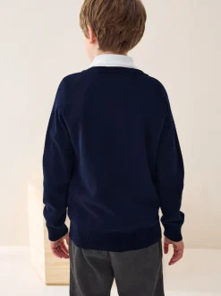 marine - Pull scolaire en maille à col rond (3-16ans)