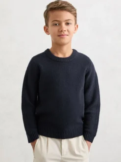 marine - Pulls Reiss Beech en laine mérinos mélangée à détails côtelés