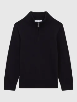 marine - Reiss Blackhall - Pull en laine mérinos à quart de glissière