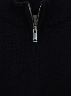 marine - Reiss Blackhall - Pull en laine mérinos à quart de glissière