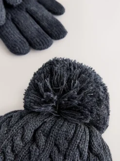 marine - Superdry Ensemble bonnet et Gants à pompons
