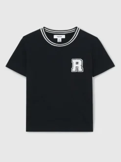 marine - T-shirt en coton Reiss Palmers avec écusson lettre