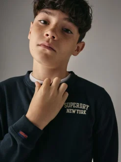 marine - T-shirt Superdry Henley à manches longues