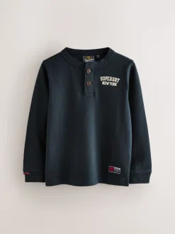 marine - T-shirt Superdry Henley à manches longues