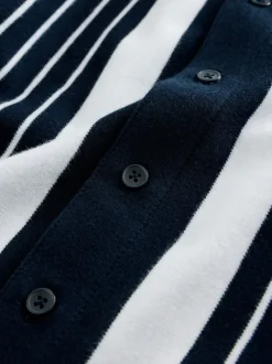 Marine/Blanc - Chemise en jersey à manches courtes à rayures verticales (3-16ans)