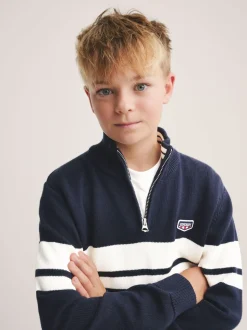 Marine/Blanc - Pull Superdry en maille