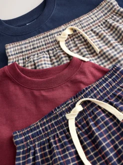 Marine/Bourgogne - Lot de 2 pyjamas en tissu à carreaux à manches longues (3-16ans)